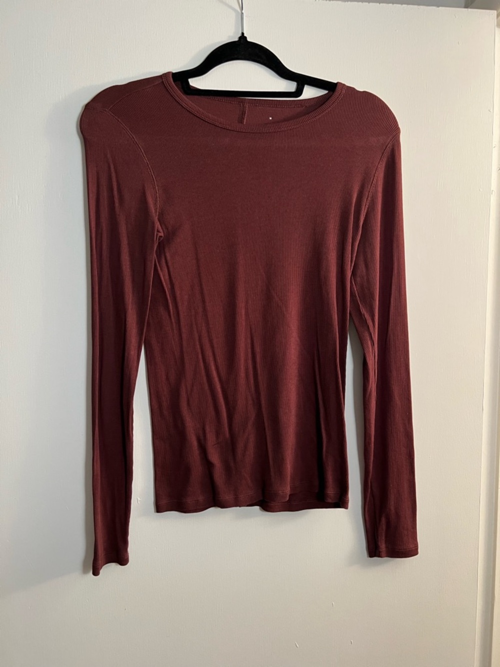 Everlane Luxe Rib Long-Sleeve Crew in Burgundy